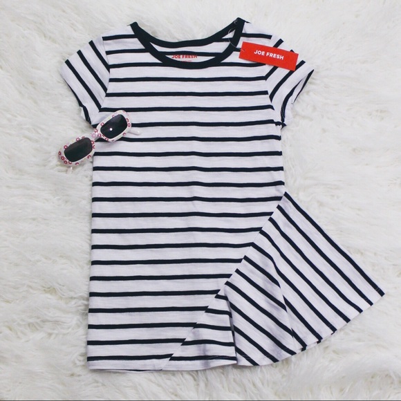 NWT Girls Joe Fresh Navy/White Striped Asym Dress - Picture 2 of 7